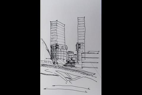 Arata Isozaki sketch - Bilbao tower